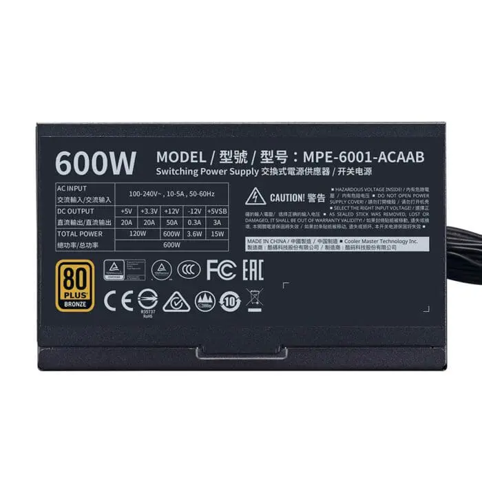 منبع تغذیه کامپیوتر کولر مستر مدل MWE 600 BRONZE - V2