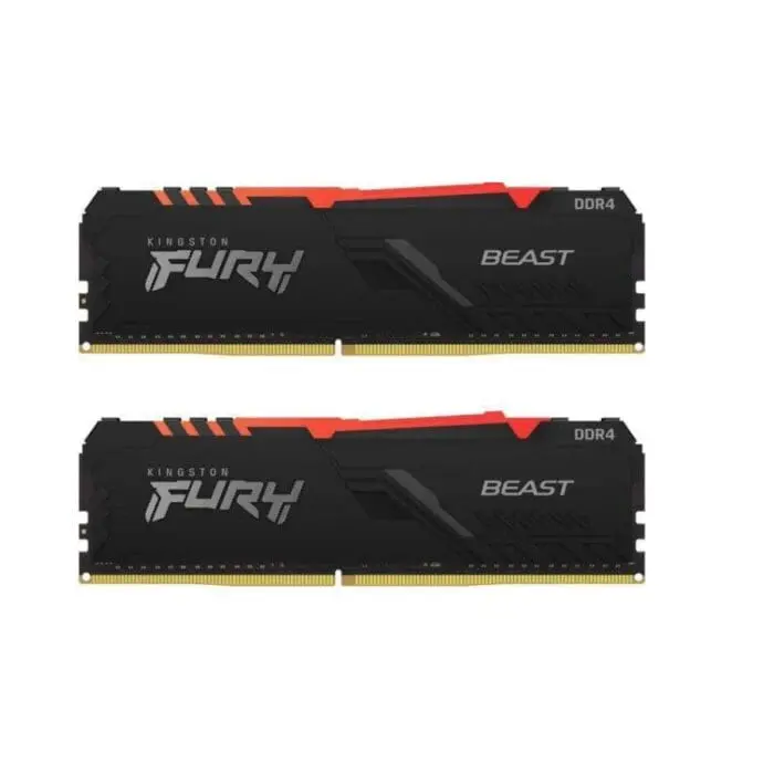 رم کامپیوتر DDR4 دو کاناله 3600 مگاهرتز CL18 کینگستون مدل FURY Beast RGB ظرفیت 32 گیگابایت