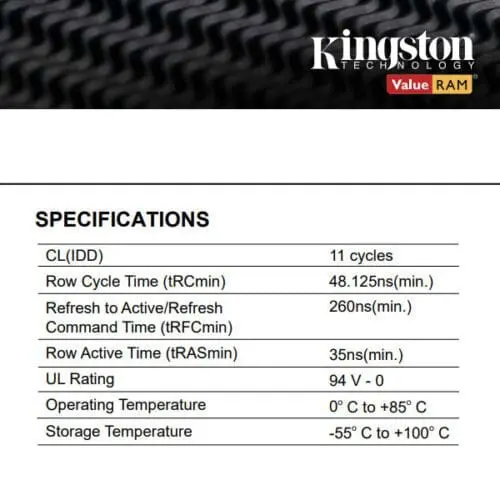 رم دسکتاپ DDR3 تک کاناله 1600 مگاهرتز CL11 کینگستون مدل KVR16N11/8 PC3-12800 ظرفیت 8 گیگابایت