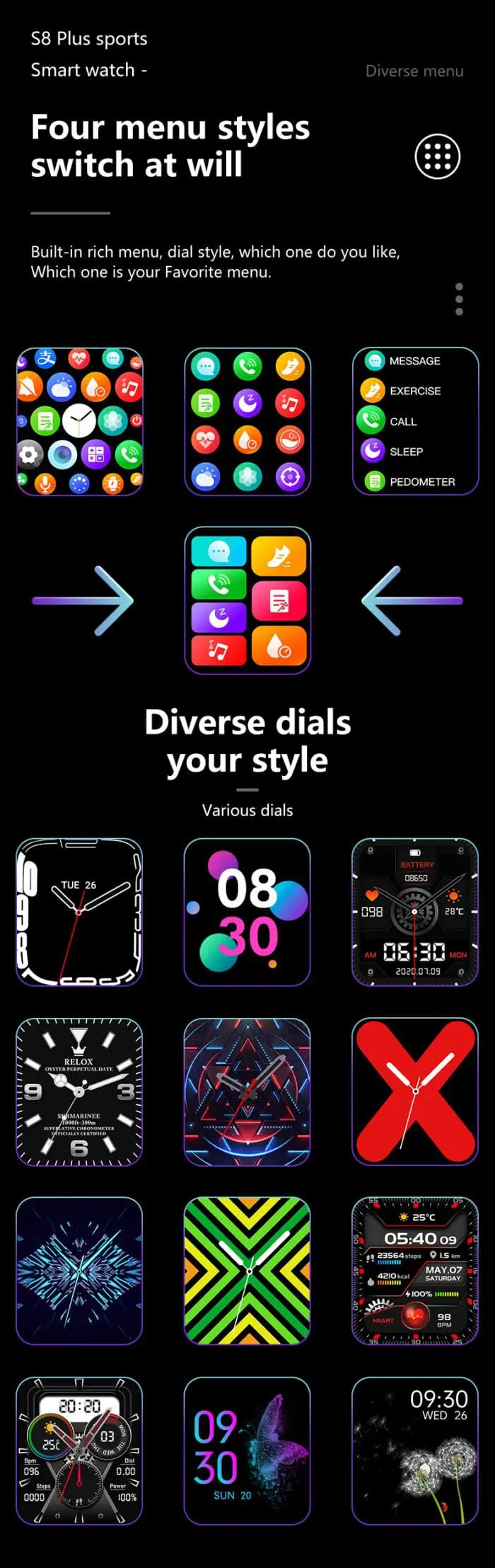 ساعت هوشمند مدل S8 PLUS  با گارانتی Pink-silner-black - Image 8