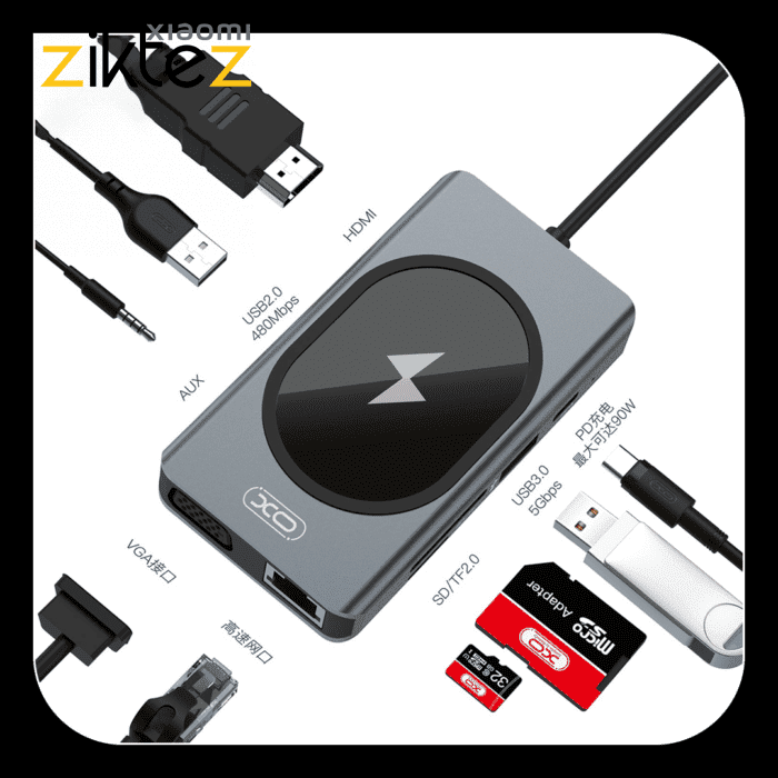 هاب 9 پورت USB-C ایکس او مدل HUB007(اورجینال پلمپ با گارانتی ارسال فوری)