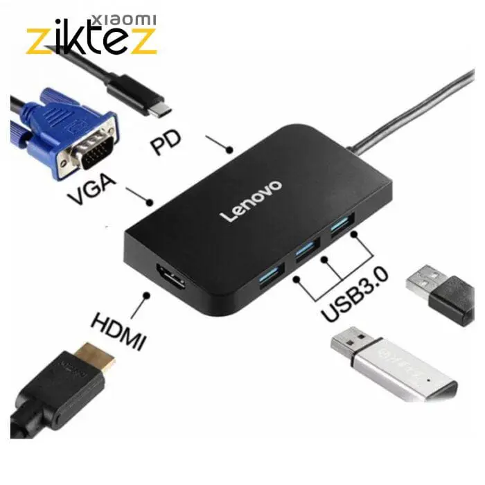 هاب تایپ‌سی با 6 پورت لنوو Lenovo 6 in 1 Type C HUB Adapter S706(اورجینال اصلی ارسال فوری)