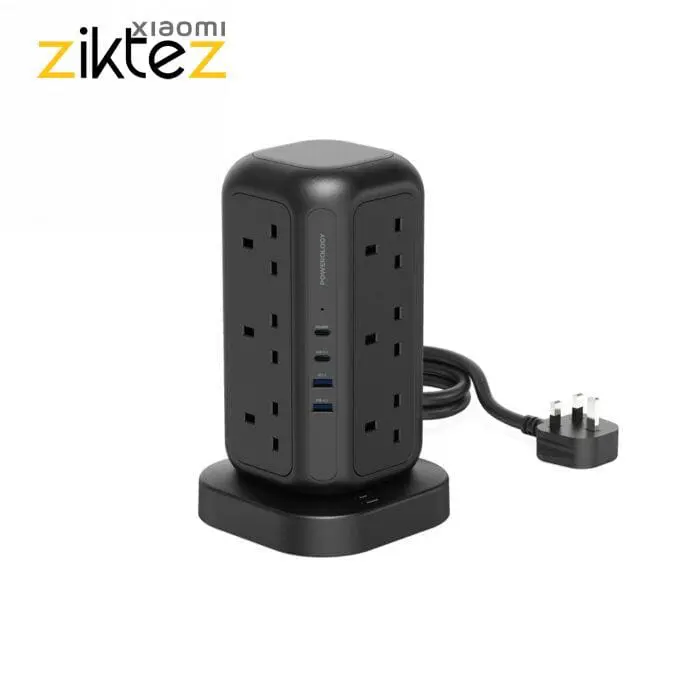 چند راهی برق و شارژر پاورولوژی Powerology 12 Socket Multi-Port Tower Hub PWCUQC013 دارای 4 پورت (نسخه اورجینال پلمپ ارسال فوری) - Image 5