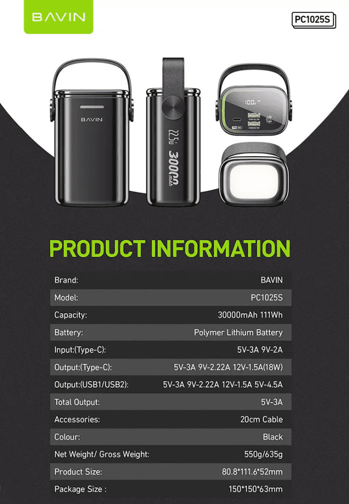 پاوربانک 30000 باوین 22.5وات Bavin PC1025S Power Bank (اورجینال ارسال فوری) - Image 5