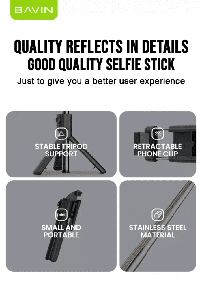 مونوپاد و سه پایه شاتر دار باوین Bavin AP-10 Selfie Stick (اورجینال ارسال فوری) - Image 4