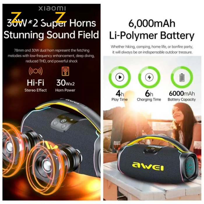 اسپیکر بلوتوثی شارژی ضد آب اوی توان 60 وات Awei KA16 New version (نسخه جدید اورجینال) - Image 5