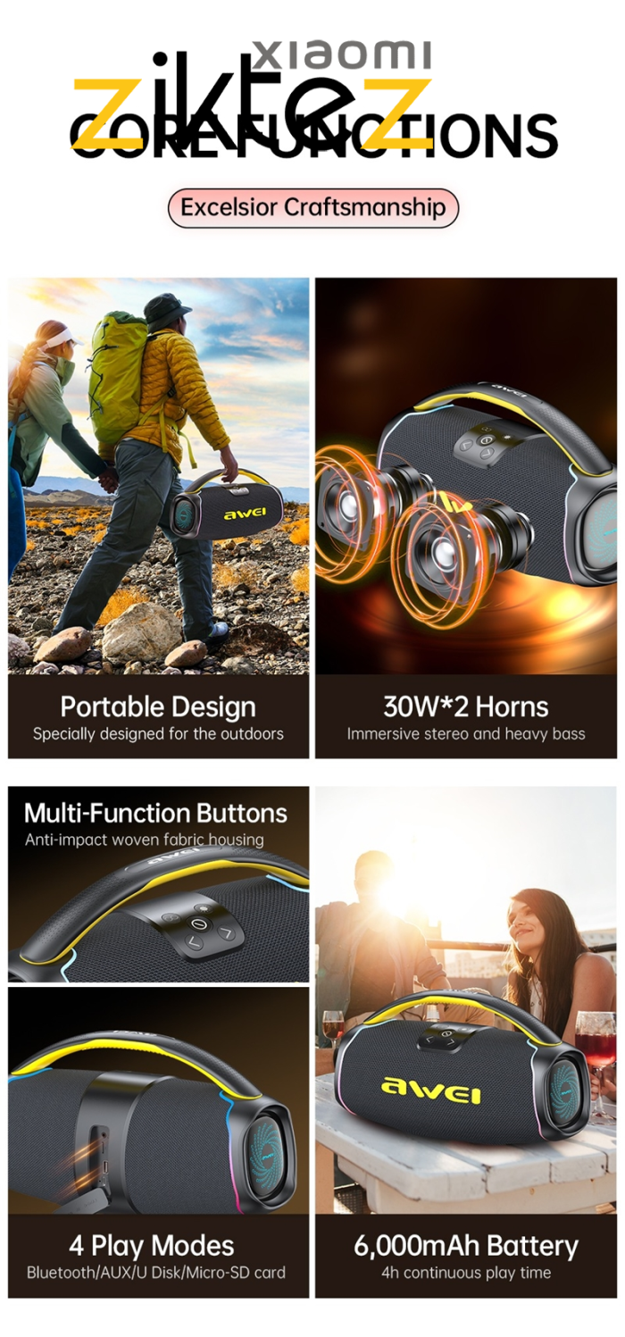 اسپیکر بلوتوثی شارژی ضد آب اوی توان 60 وات Awei KA16 New version (نسخه جدید اورجینال) - Image 6