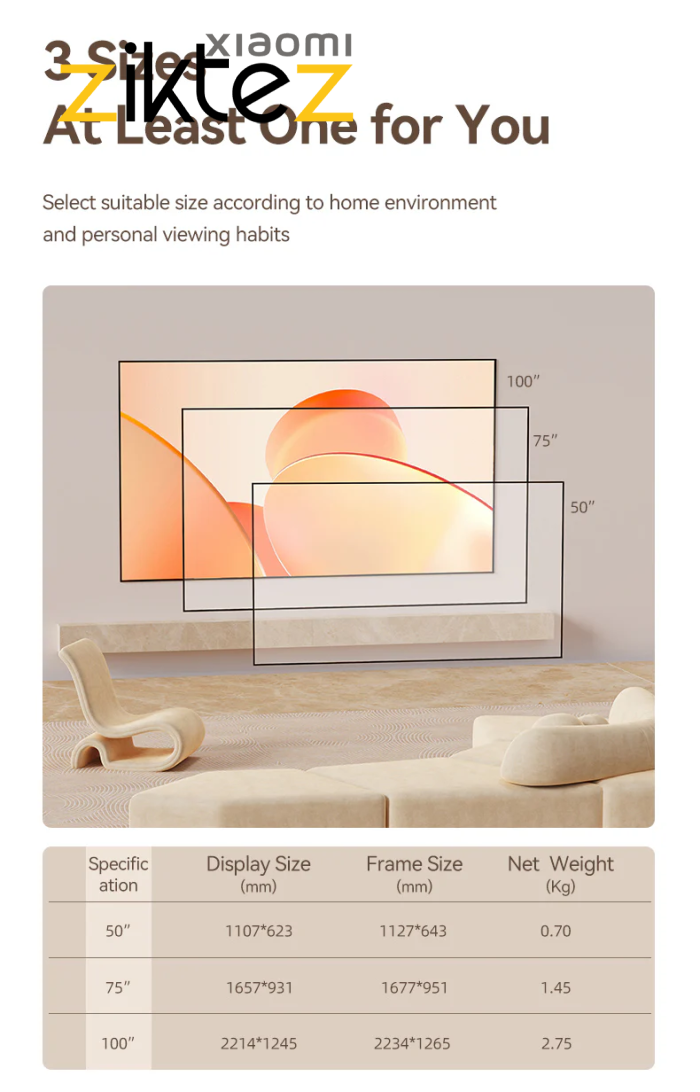 پرده ویدئو پروژکتور ضد نور شیائومی Wanbo 100″ Fresnel ALR Projector Screen 06 (اورجینال) - Image 3