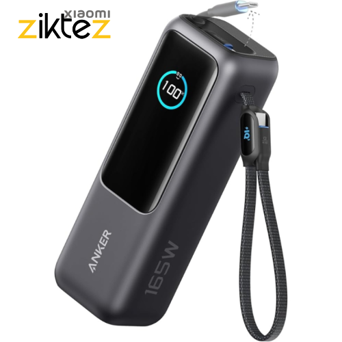 پاوربانک انکر 25000 میلی آمپر مدل A1695 Zolo با توان 165 وات و کابل داخلی USB-C