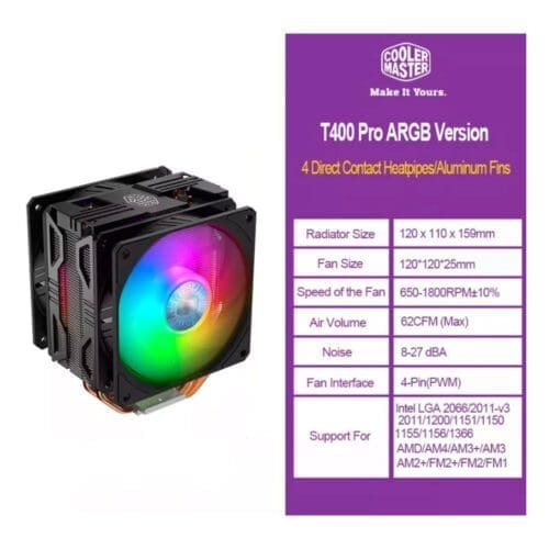 خنک کننده پردازنده کولر مستر مدل T400 PRO ARGB
