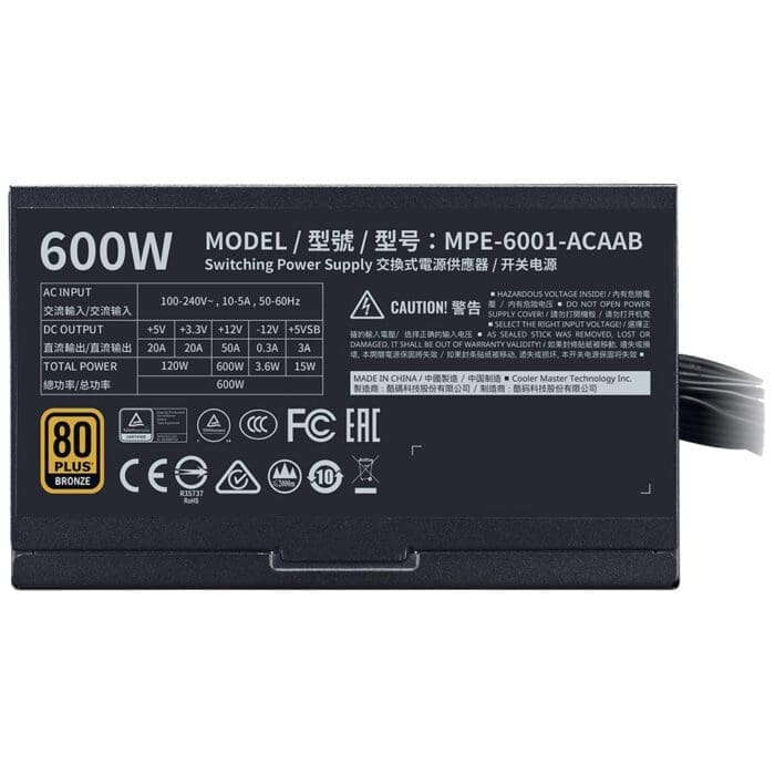 منبع تغذیه کامپیوتر کولر مستر مدل MWE Bronze 600 - V2