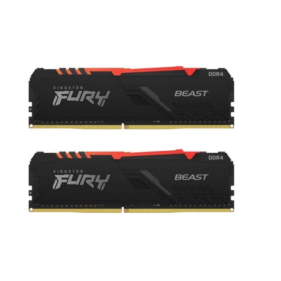 رم کامپیوتر DDR4 دو کاناله 3200 مگاهرتز CL16 کینگستون مدل FURY Beast RGB ظرفیت 32 گیگابایت