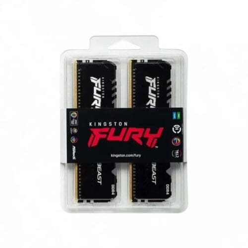 رم کامپیوتر DDR4 دو کاناله 3600 مگاهرتز CL18 کینگستون مدل FURY Beast RGB ظرفیت 32 گیگابایت