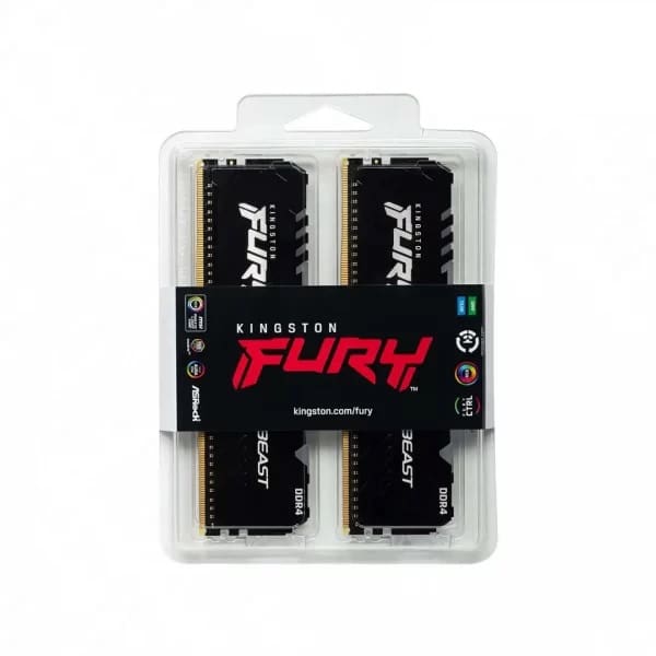رم کامپیوتر DDR4 دو کاناله 3200 مگاهرتز CL16 کینگستون مدل FURY Beast RGB ظرفیت 32 گیگابایت