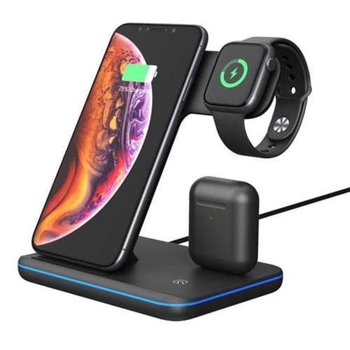 استند و شارژر وایرلس پاورولوژی Powerology 3 in 1 Wireless Powerstand Pro P3IN1QI توان 15 وات فروشگاه اینترنتی زیکتز