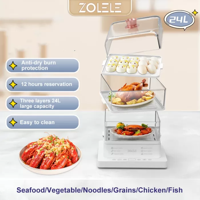 بخارپز برقی سه لایه Zolele ZM100 (پلمپ اورجینال ارسال فوری) - Image 5