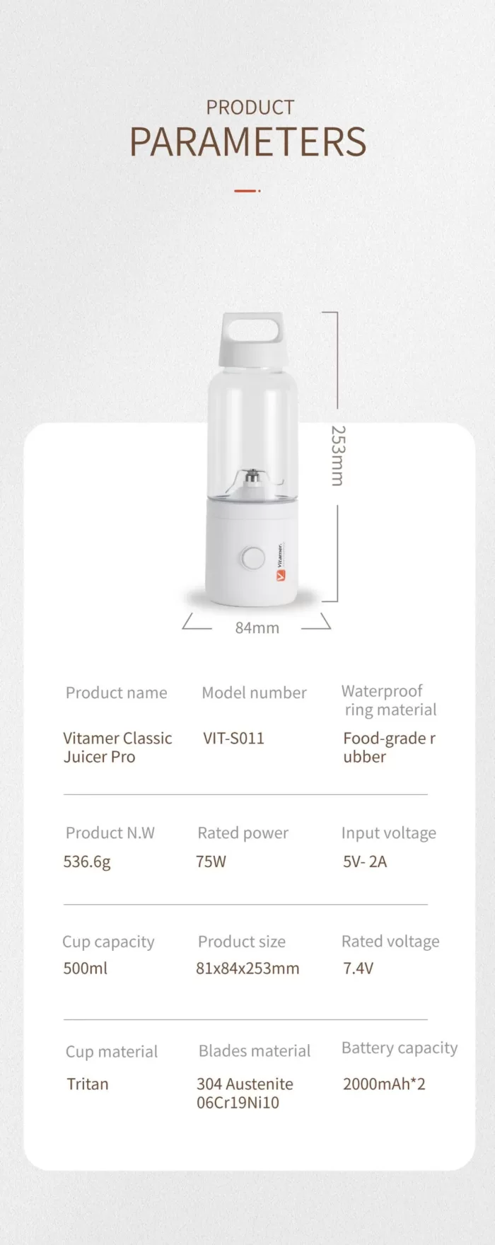 مخلوط کن قابل حمل ویتامر مدل Vit-S011 (اورجینال پلمپ ارسال فوری) - Image 2