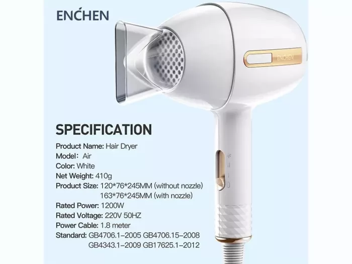 سشوار شیائومی مدل Enchen Air Hair Dryer 1200W (پلمپ اورجینال) - Image 6
