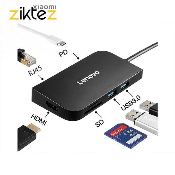 هاب 7 پورت Type C لنوو S707 ا Lenovo S707 7 in 1 Type C HUB Adapter HDMI PD3.0 SD/TF Reader(اورجینال اصلی ارسال فوری) فروشگاه اینترنتی زیکتز