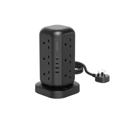 چند راهی برق و شارژر پاورولوژی Powerology 12 Socket Multi-Port Tower Hub PWCUQC013 دارای 4 پورت (نسخه اورجینال پلمپ ارسال فوری) فروشگاه اینترنتی زیکتز