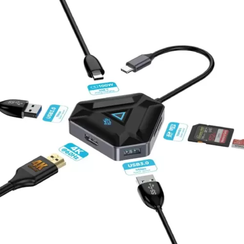 هاب گیمینگ پرودو توان 100 وات Porodo 6in1 4K HDMI USB-C Hub(اورجینال اصلی ارسال فوری) فروشگاه اینترنتی زیکتز