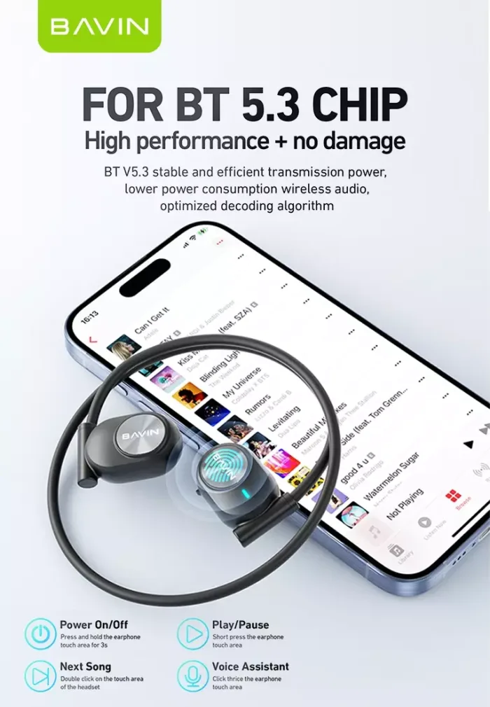 هندزفری بلوتوث گردنی باوین Bavin BH-35 Air Conduction Headphone (اورجینال ارسال فوری) - Image 7