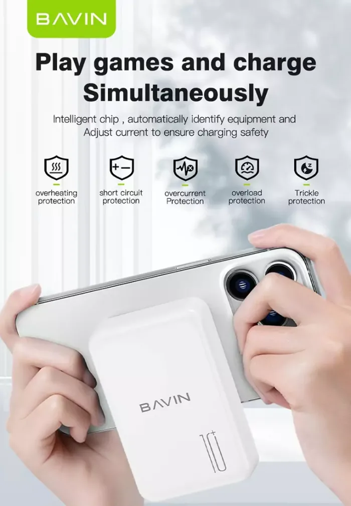 پاوربانک وایرلس 5000 مگ سیف باوین 20وات Bavin PC029 Pro Magnetic Wireless Charging (اورجینال ارسال فوری) - Image 6