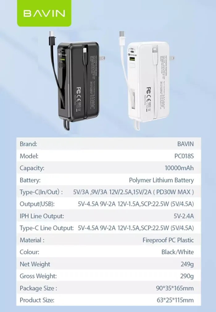 پاوربانک 10000 باوین 30وات Bavin PC018S (اورجینال ارسال فوری) - Image 3
