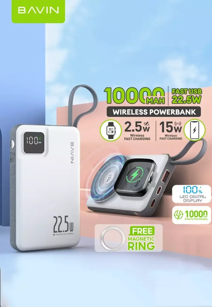 پاوربانک وایرلس 10000 باوین 22.5وات Bavin PC1078S با قابلیت شارژ اپل واچ (اورجینال ارسال فوری) - Image 9