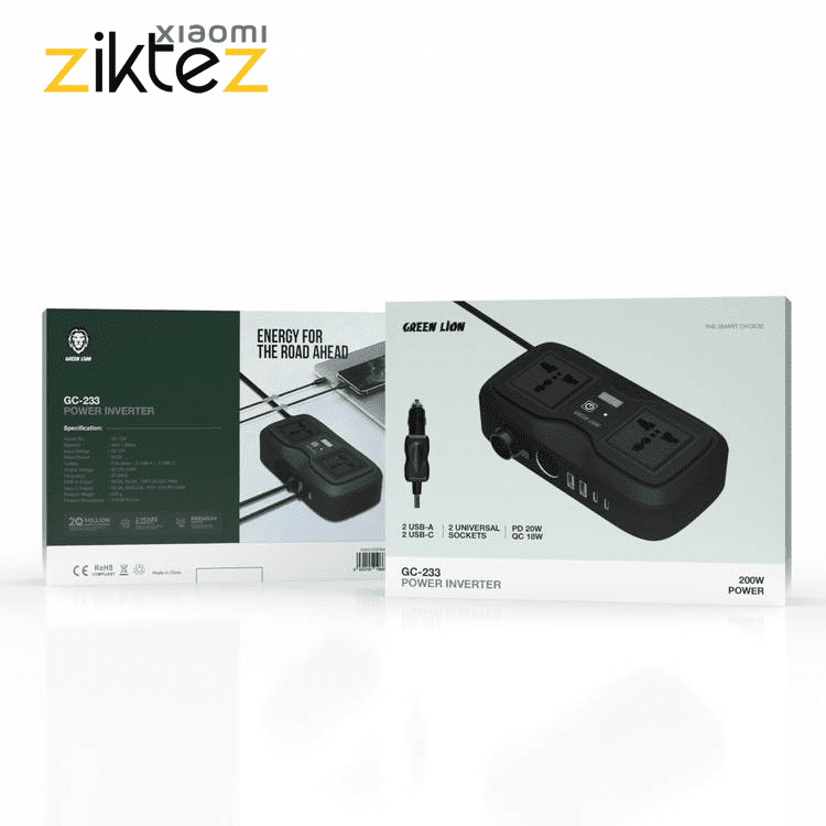 اینورتر مبدل برق خودرو گرین لاین 200 وات Green Lion GC-233 Power Inverter
