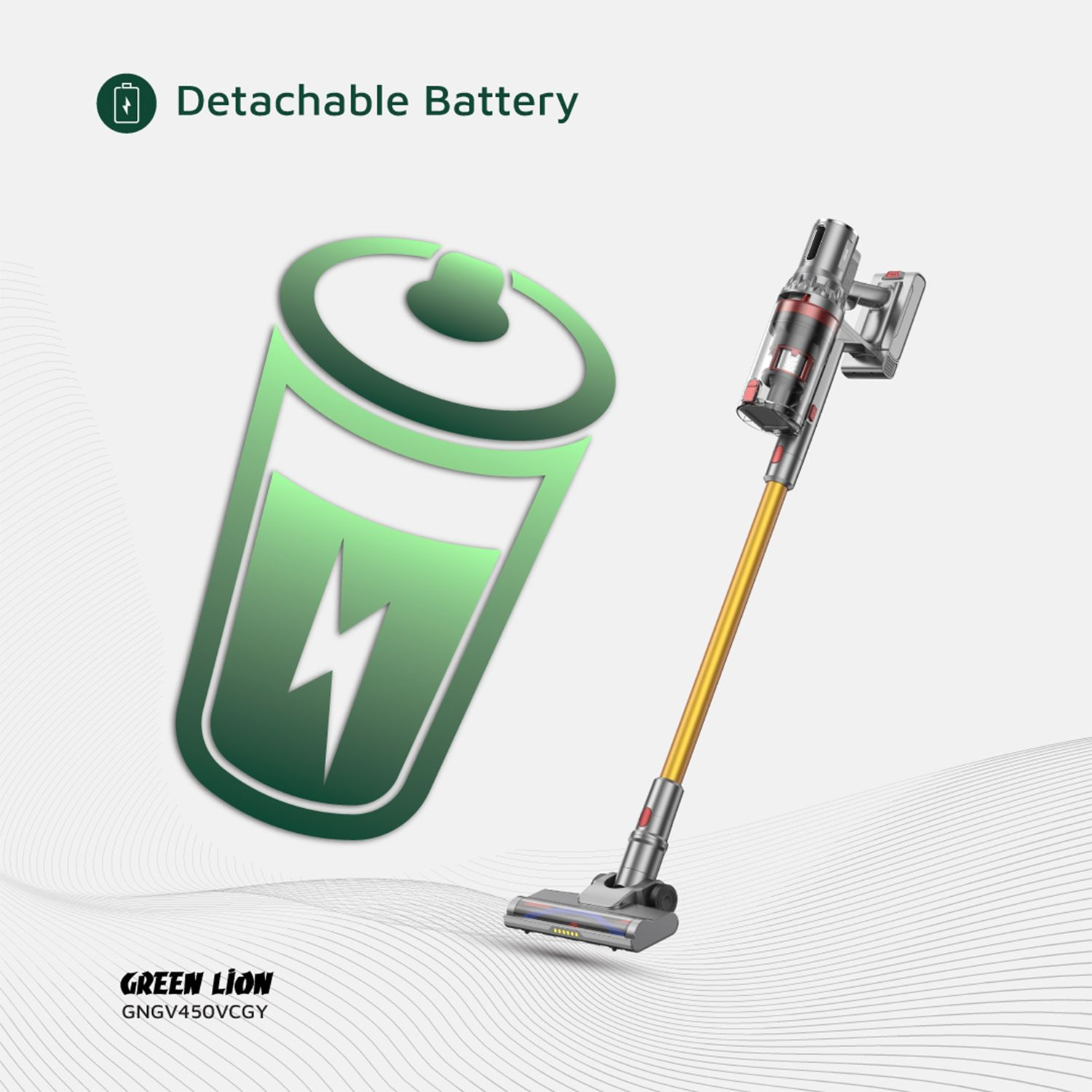 جارو شارژی گرین لاین مدل Green Lion GV-450 Cordless Vacuum Cleaner - Gray & Gold