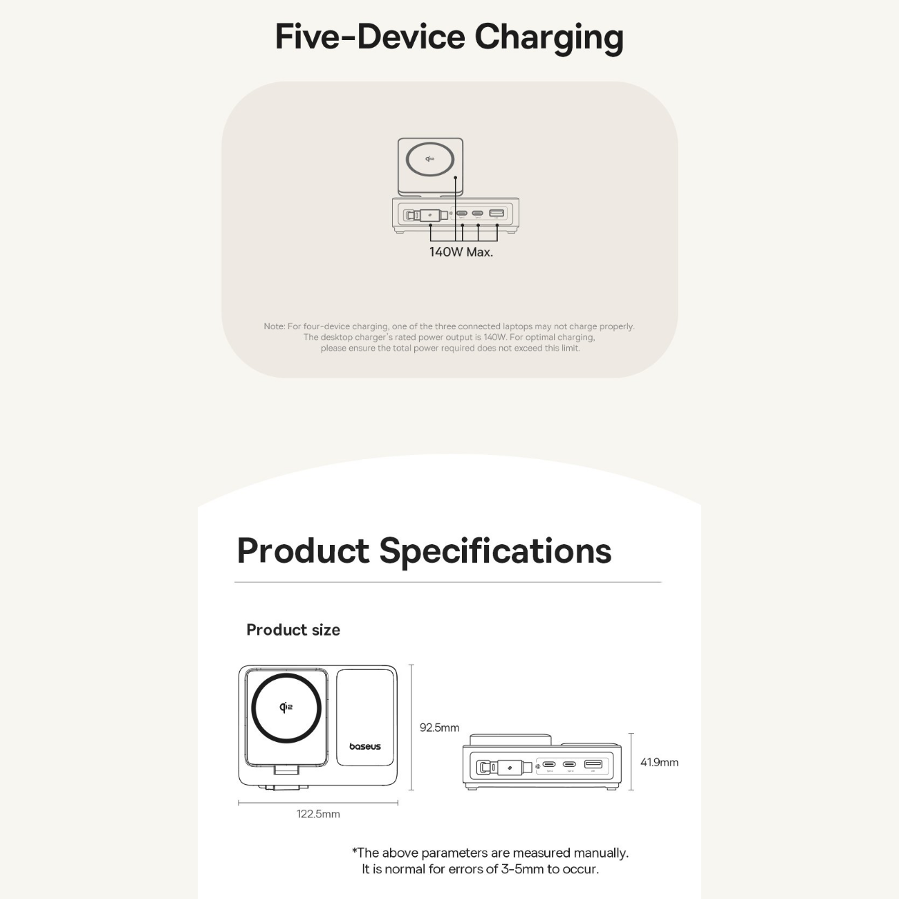 بهترین هاب شارژر 3 پورت و شارژر وایرلس بیسوس Baseus P10170901123 Nomos Qi2 CCNMS140