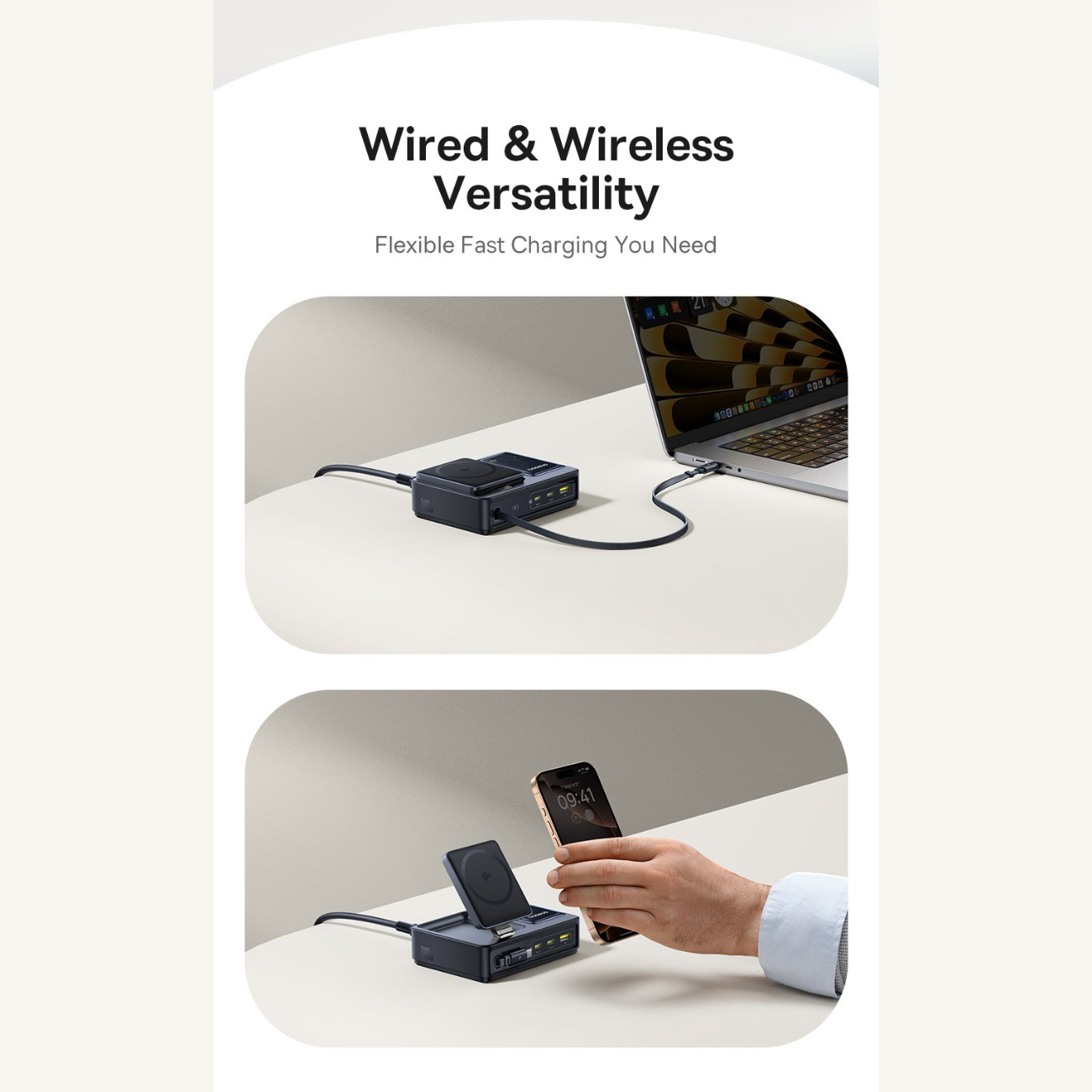 بهترین هاب شارژر 3 پورت و شارژر وایرلس بیسوس Baseus P10170901123 Nomos Qi2 CCNMS140