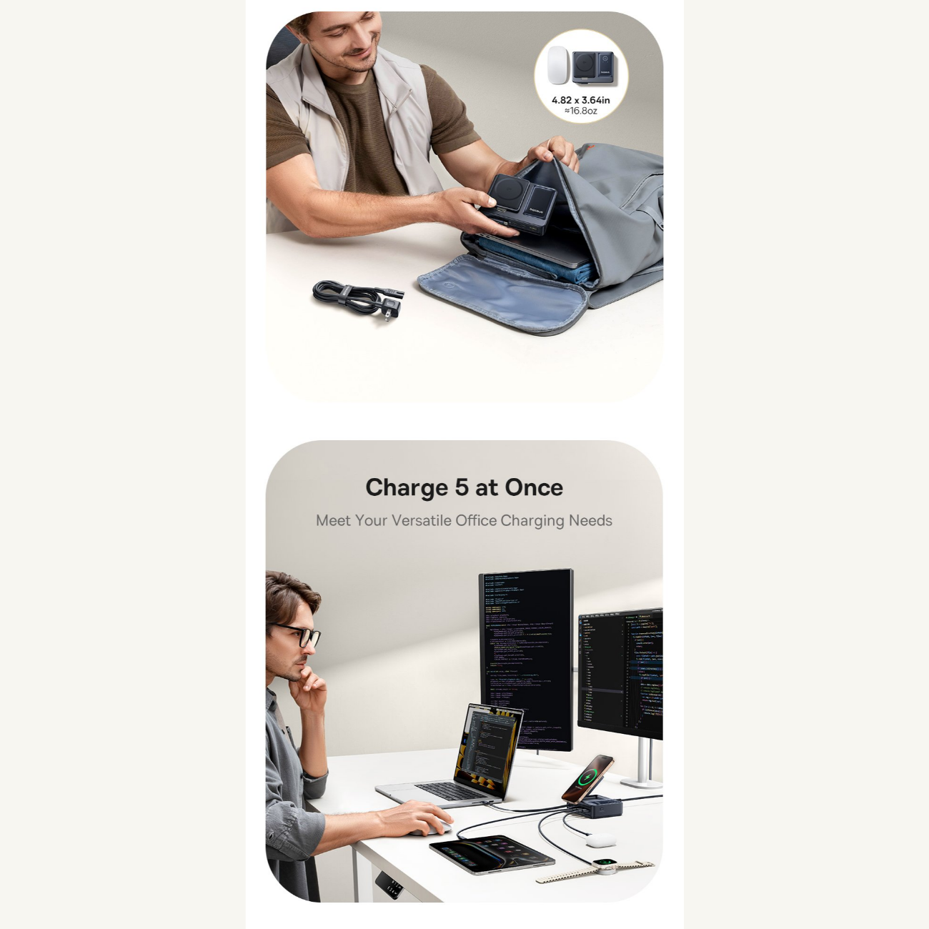 بهترین هاب شارژر 3 پورت و شارژر وایرلس بیسوس Baseus P10170901123 Nomos Qi2 CCNMS140