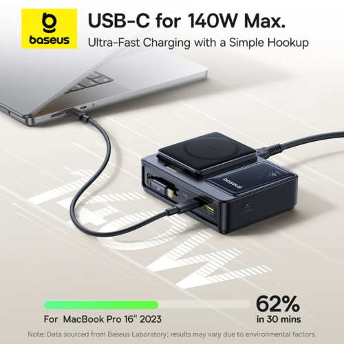 بهترین هاب شارژر 3 پورت و شارژر وایرلس بیسوس Baseus P10170901123 Nomos Qi2 CCNMS140