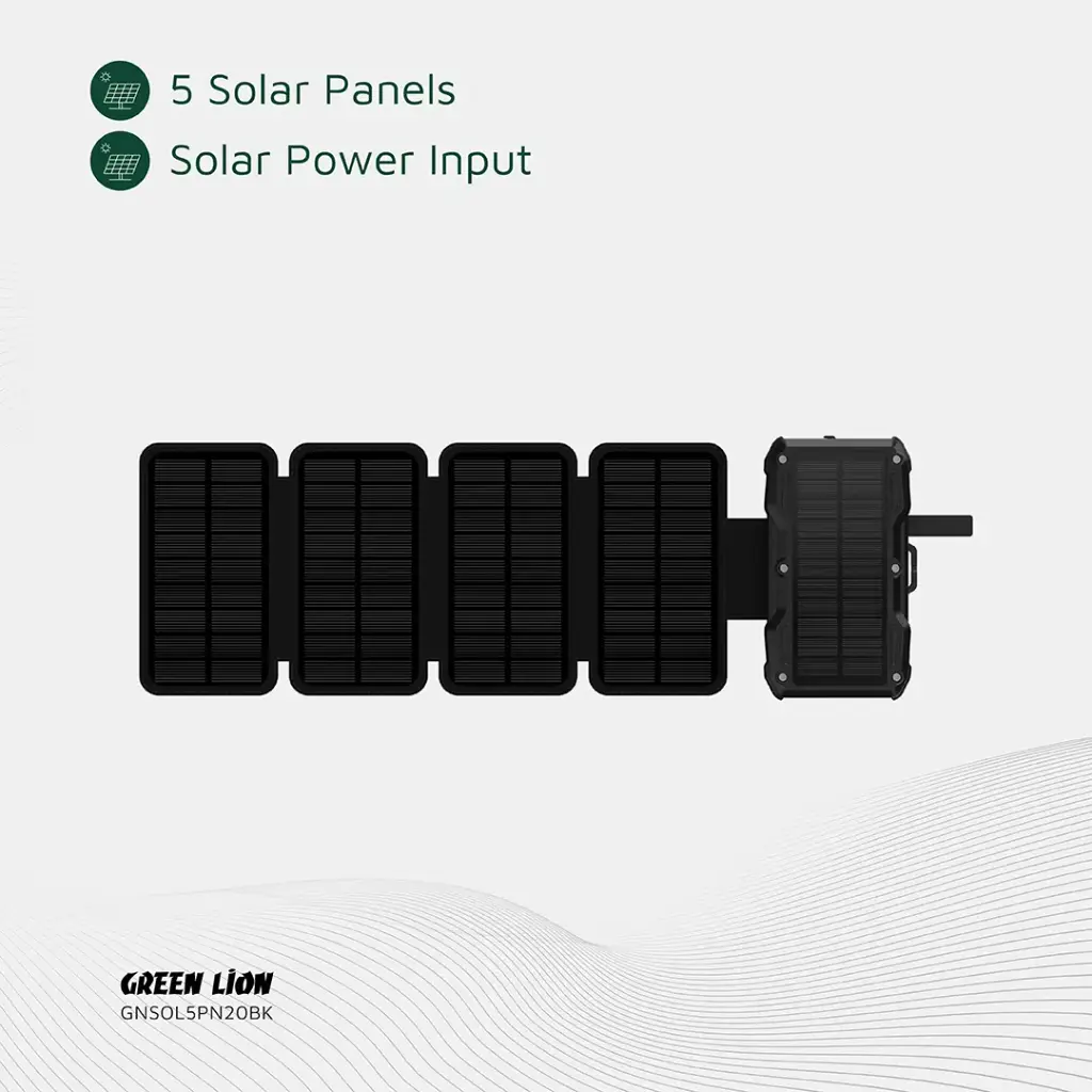 قوی ترین پاوربانک خورشیدی 20000 گرین لاین 20وات Green Lion Solar 5 Panel PD20W GL-PX27 GNSOL5PN20BK