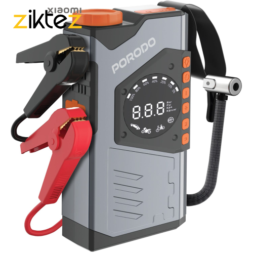 پمپ باد و جامپ استارتر خودرو پاوربانک 10000 پرودو Porodo PDPBA10GY (اورجینال)